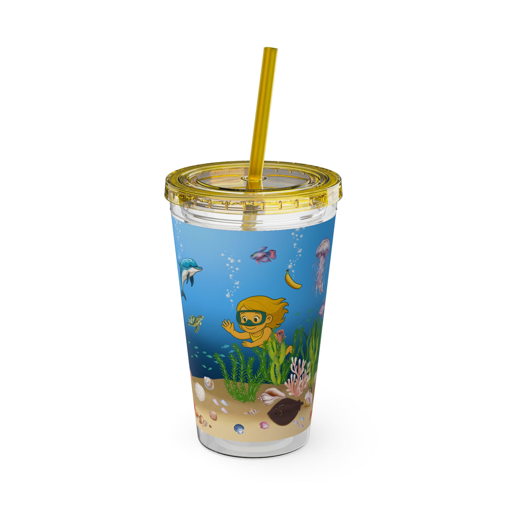Sunsplash Tumbler with Lid & Straw, 16oz